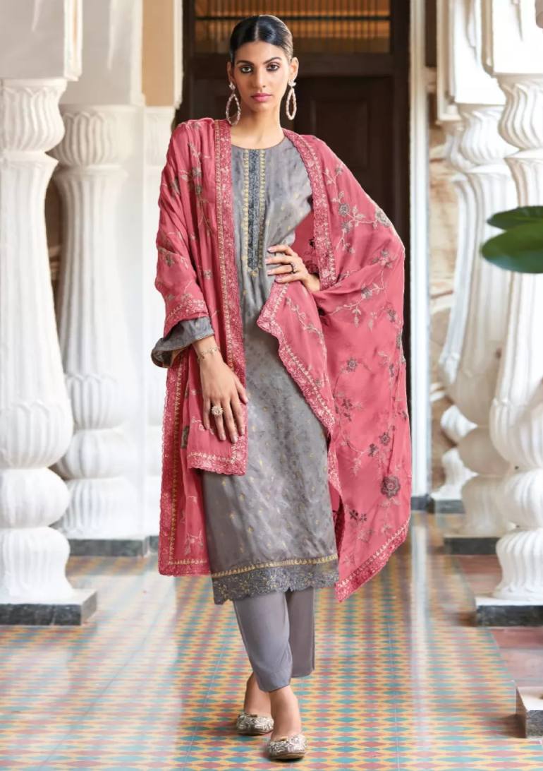 Grey Indian Sangeet Palazzo Suit In  Jacquard SFF123633