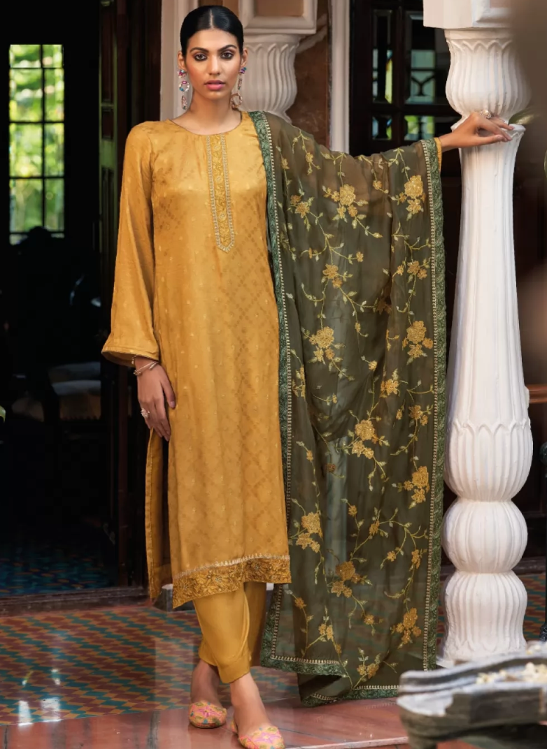 Yellow Indian Sangeet Palazzo Suit In Jacquard SFZ123636