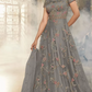 Grey Net Indian Pakistani Long Gown Anarkali Suit SFZ130250