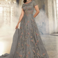 Grey Net Indian Pakistani Long Gown Anarkali Suit SFZ130250