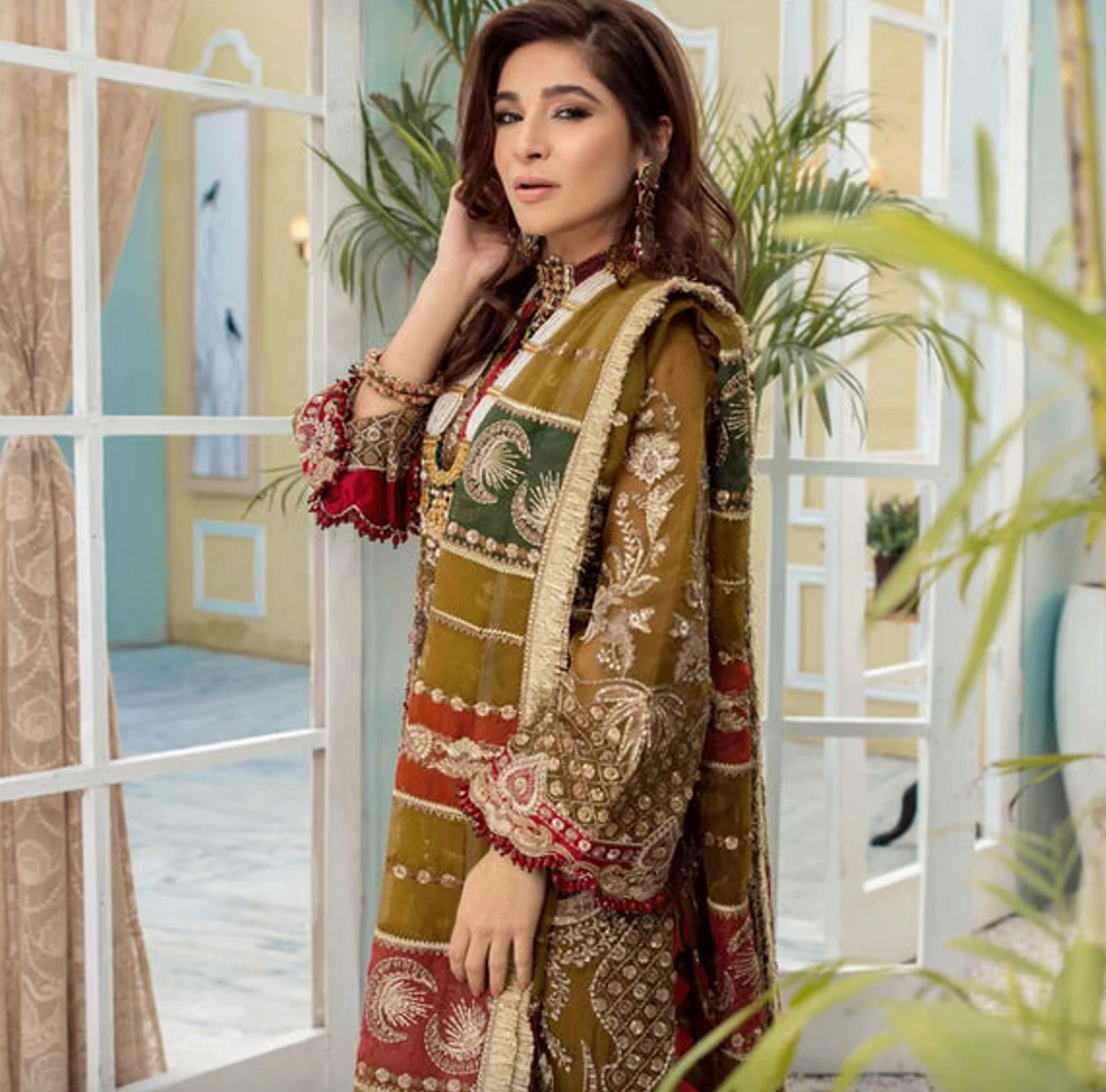 Brown Wedding Net Pakistani Long Gown Anarkali In Net SFES6732