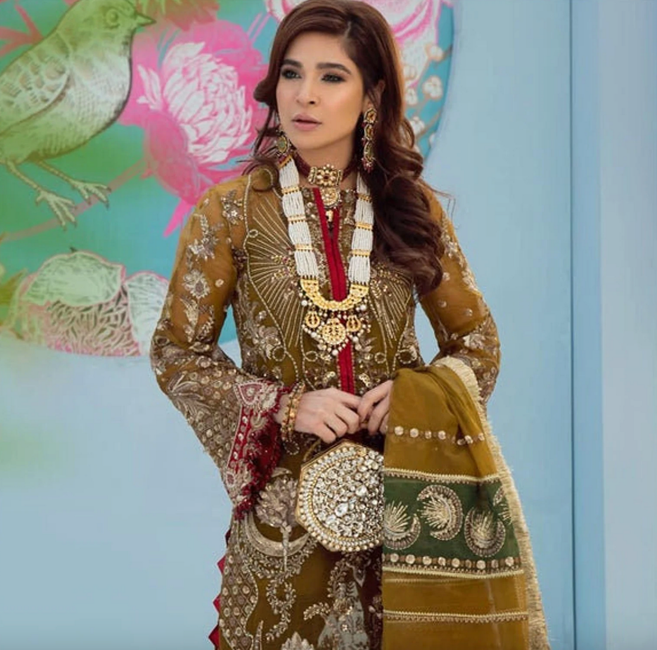 Brown Wedding Net Pakistani Long Gown Anarkali In Net SFES6732