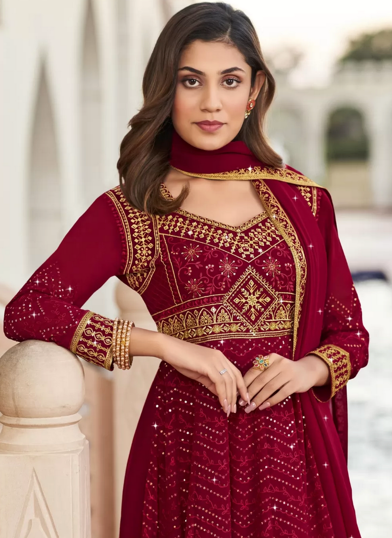 Red Bridal Wedding Georgette Indian Pakistani Anarkali Suit SFFZ130782