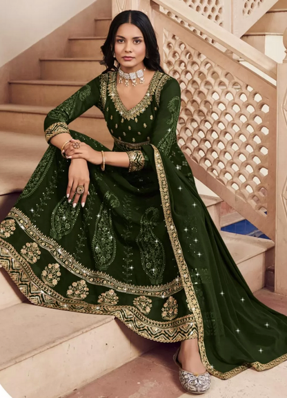 Green Bridal Wedding Georgette Indian Pakistani Anarkali Suit SFF130785