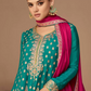 Green Indian Pakistani Wine Chinnon Silk Trouser Kameez SFZ132060