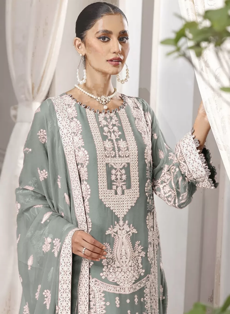 Olive Indian Long Palazzo Suit In Georgette SFZ131947