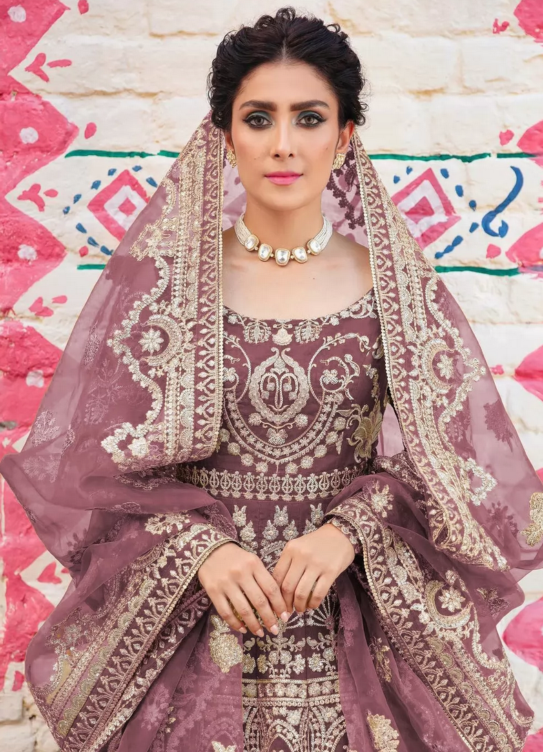 Purple Net Bridal Pakistani Anarkali Suit Gown SFZ130879
