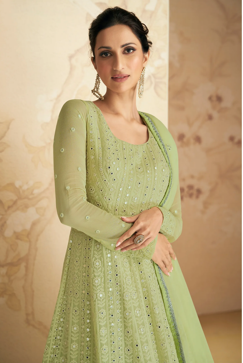 Green Bridesmaid Anarkali Long Gown In Georgette SFZ132058