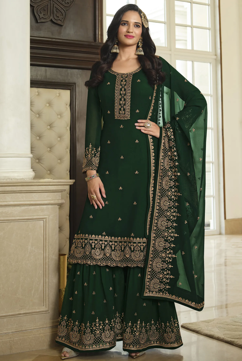 Buy Indian Pakistani Sequinned Sharara Suit in Georgette