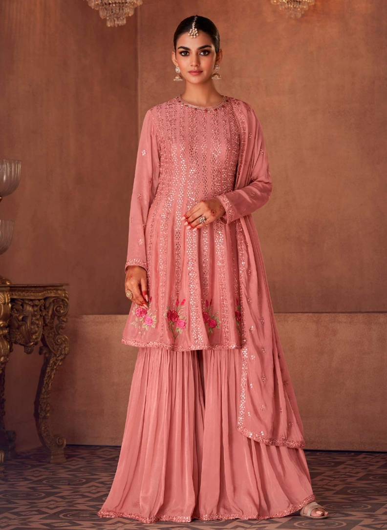 Pink Indian Pakistani Wedding Palazzo Suit In Georgette SFZ133166