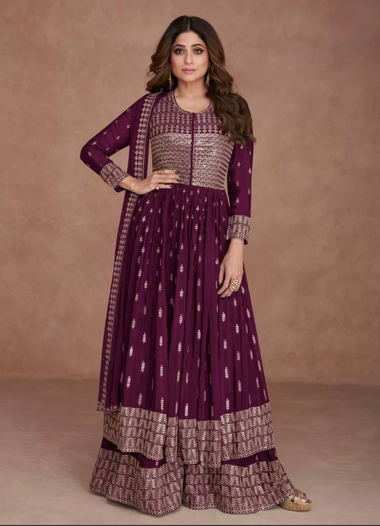 Purple Indian Pakistani Wedding Palazzo Suit In Georgette SFZ132816