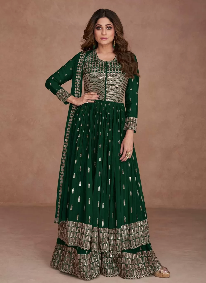 Dark Green Indian Pakistani Wedding Palazzo Suit In Georgette SFZ132812