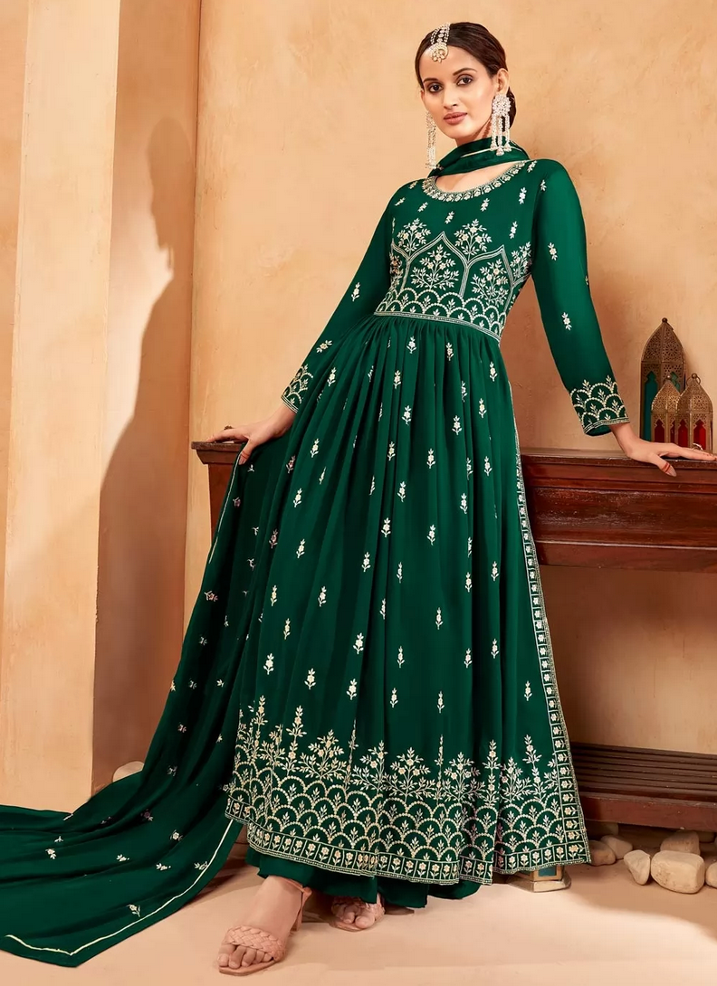 Green Indian Pakistani Party Palazzo Suit In Georgette SFZ133167