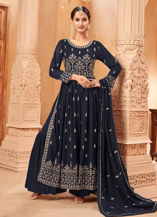 Blue Indian Pakistani Party Palazzo Suit In Georgette SFZ133169
