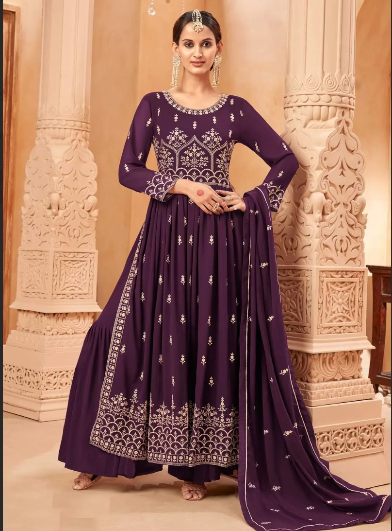 Purple Indian Pakistani Party Palazzo Suit In Georgette SFZ133168