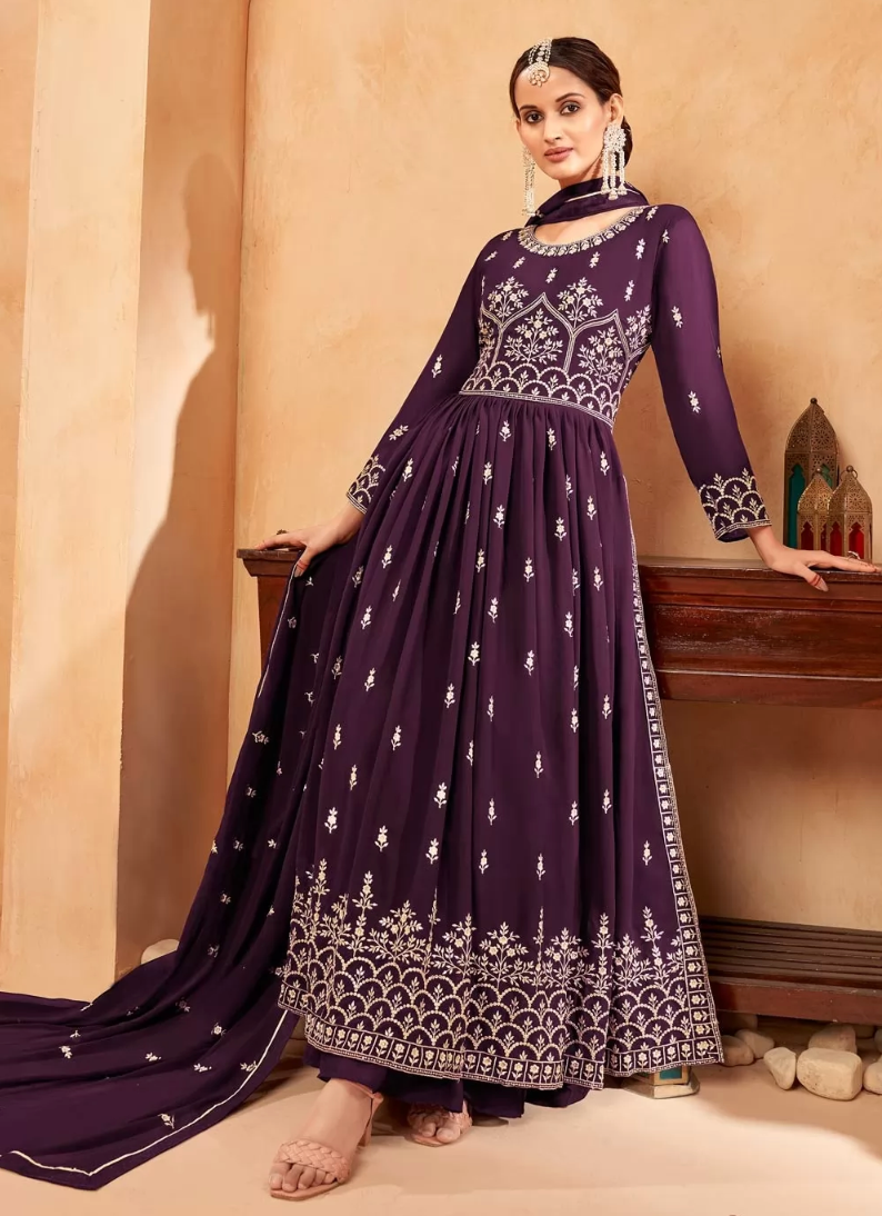 Purple Indian Pakistani Party Palazzo Suit In Georgette SFZ133168