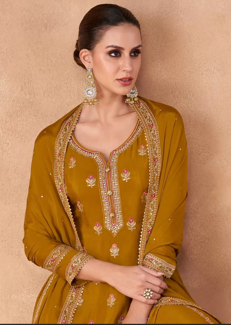 Yellow Indian Pakistani Palazzo Suit In Georgette SFZ131913