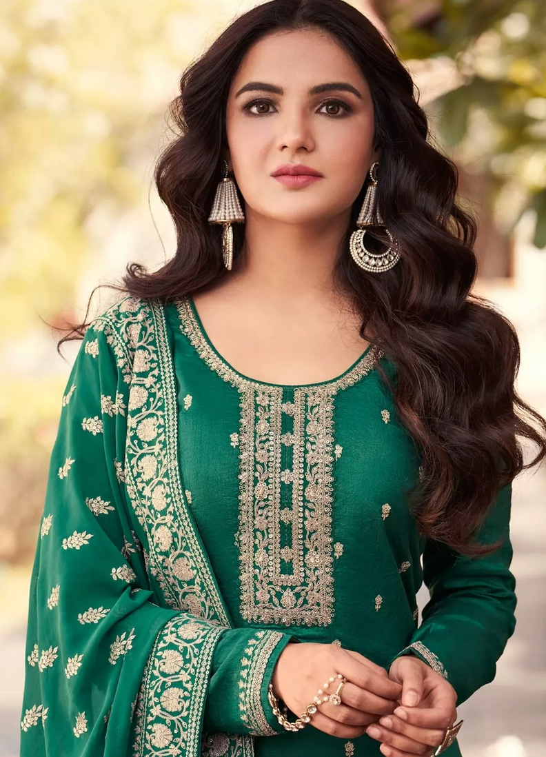 Green Silk Indian Pakistani Palazzo Suit In Silk SFZ132829