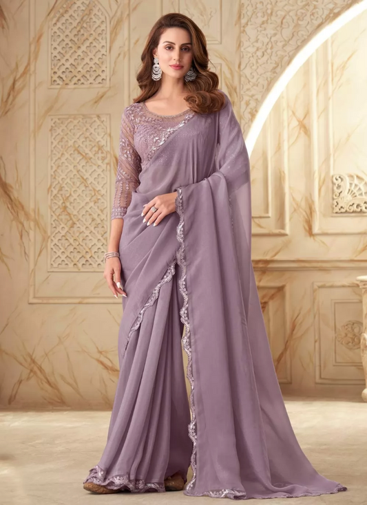 Purple Bridal Wedding Designer Georgette Saree SFZ 133506