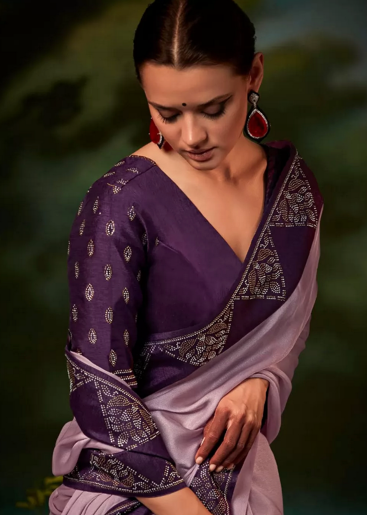 Purple Sangeet Fancy Fabric Work Sequin Saree Swarovski SFZ130903