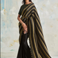 Black Satin Silk  Wedding Saree Strip Prints SFZ126984
