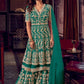 Sea Green Wedding Reception Net Sharara Palazzo Suit FZSF90664 - Siya Fashions