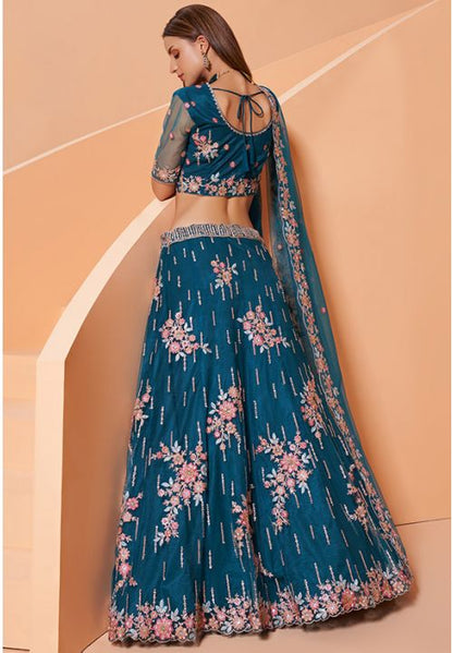 Seraphic Blue Bridal Net Lehenga Choli Sequin Work SFSA284102 - Siya Fashions
