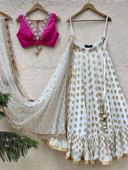 Seraphic Ivory Lehenga Choli Pink Blouse In Silk INSPMAY225 - Siya Fashions