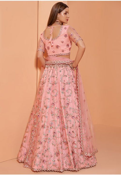 Seraphic Pink Bridal Net Lehenga Choli Sequin Work SFSA284101 - Siya Fashions
