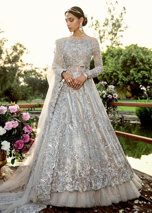Silver Walima Pakistani Wedding Maxi Long Lehenga SIYABRIDA436 - Siya Fashions