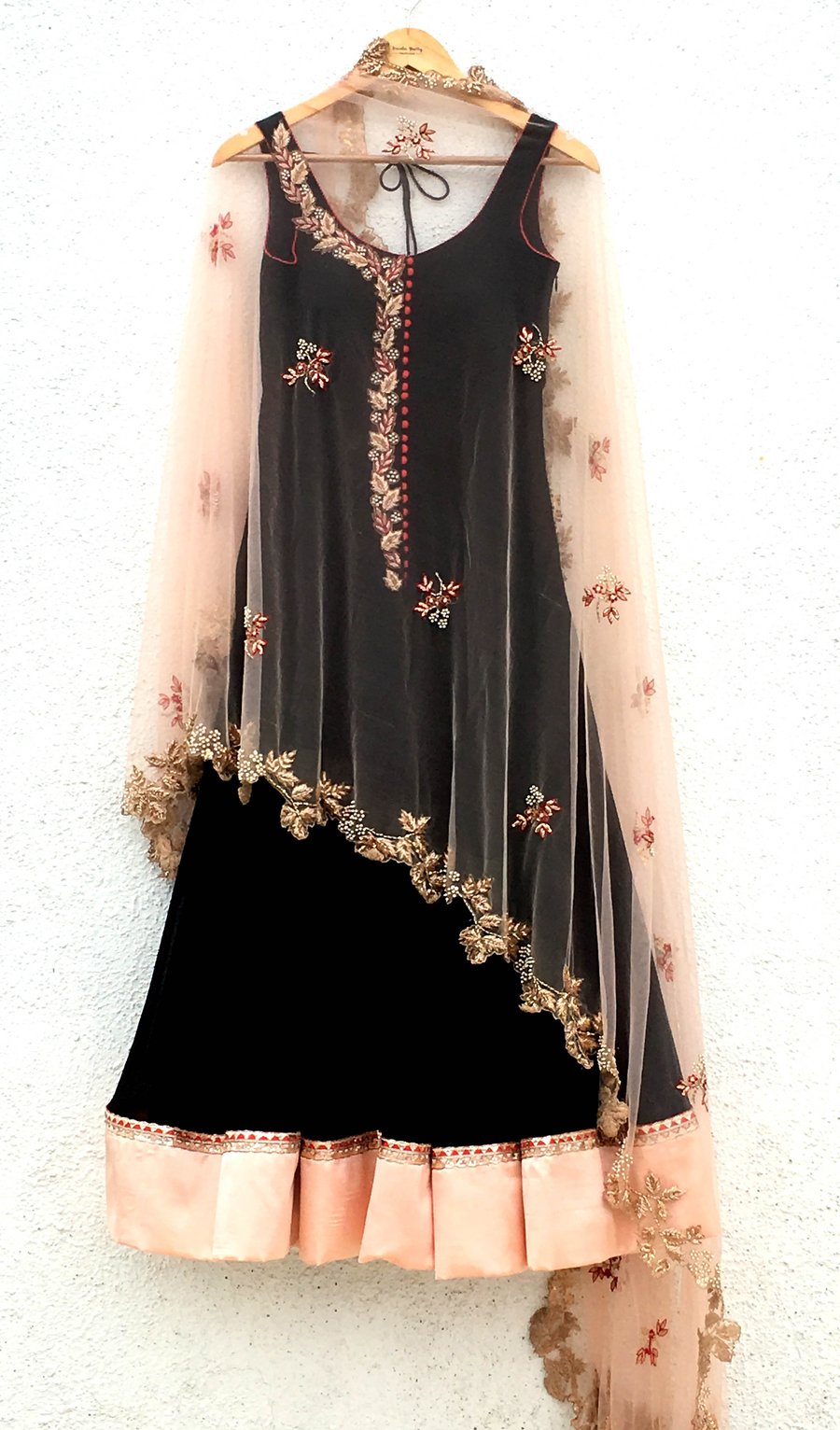 Black Cape Anarkali Gown With Embroidery Work SFIN5209 - Siya Fashions