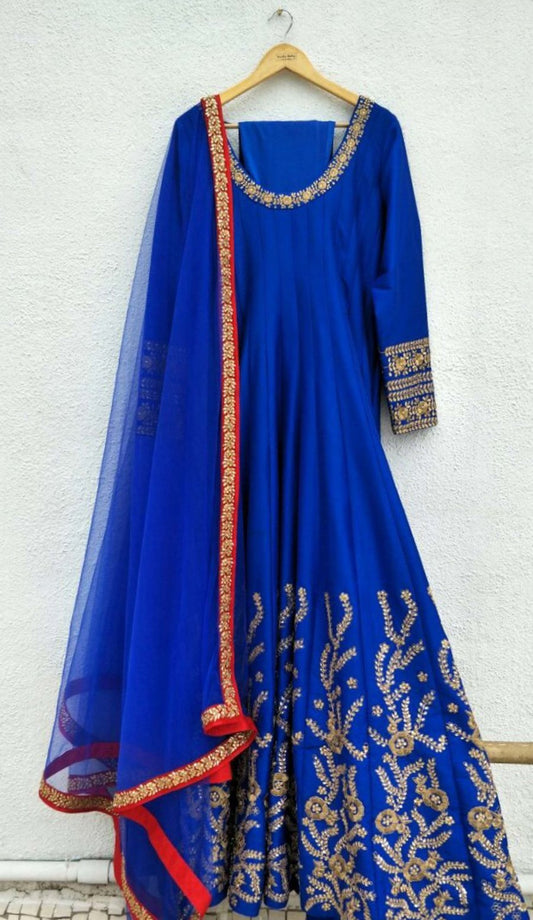 Blue Silk Anarkali Gown With Embroidery Work SFIN5223 - Siya Fashions