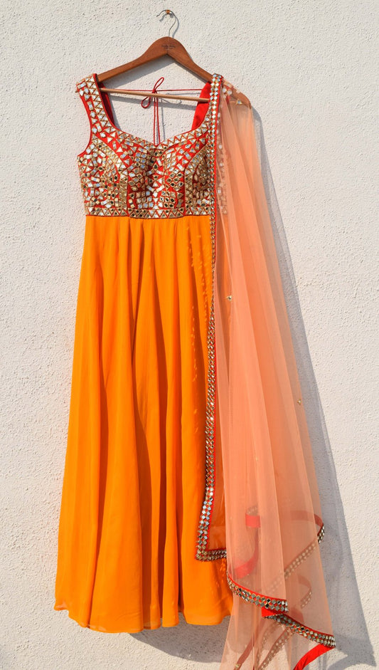 Delight Orange Haldi Sequin Anarkali Wedding Suit SFIN0990 - Siya Fashions