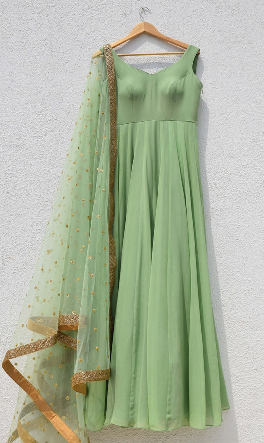 Delight Pastel Green Shaded Mehendi Anarkali Wedding Suit SFIN3208 - Siya Fashions