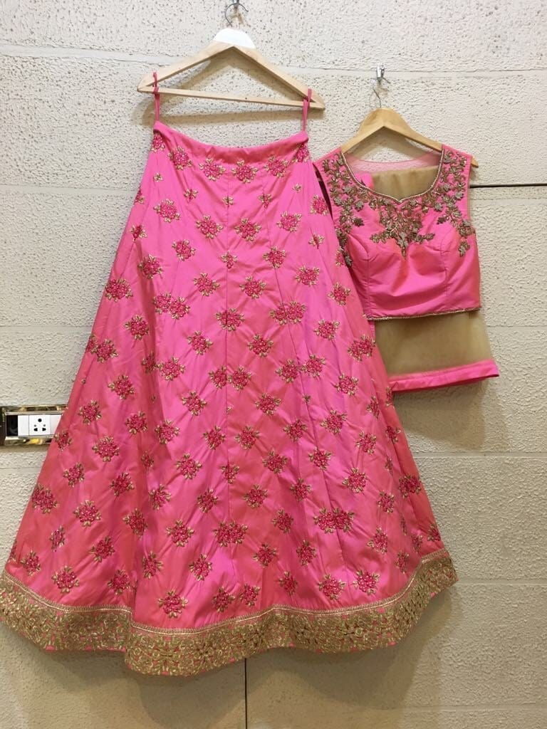 Siya Fashions Fully Stitched Baby Pink Lehenga In Silk SFB0021 - Siya Fashions