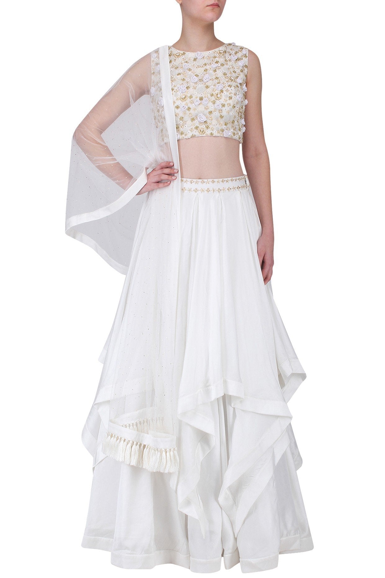 Bespoke White Layered Lehenga In Silk SFA130 - Siya Fashions