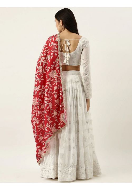 Slim White Embroidery Georgette Lehenga SRROY369401 - Siya Fashions