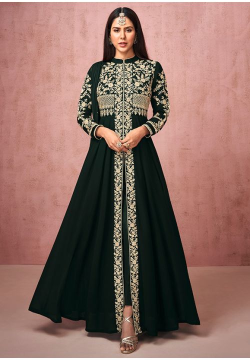 Sonam Bajwa Designer Anarkali Salwar Suit In Black SFYS71502 - Siya Fashions