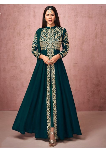 Sonam Bajwa Designer Anarkali Salwar Suit In Green SFYS71504 - Siya Fashions