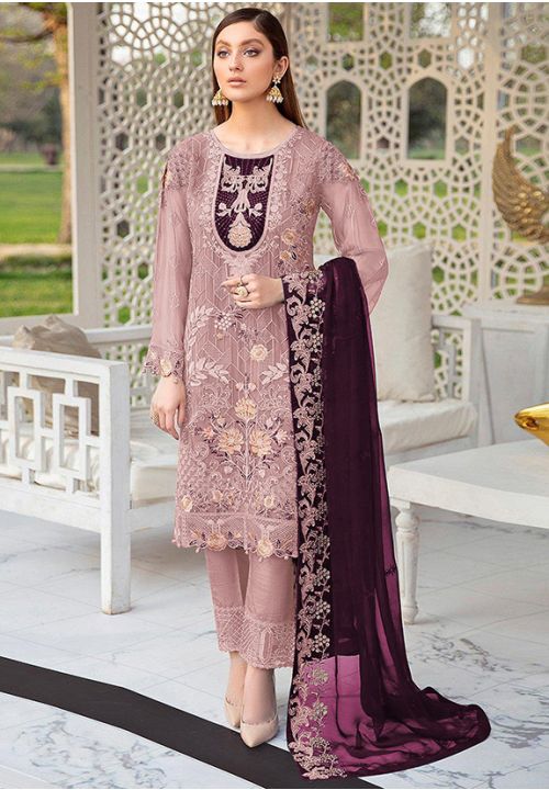 Tea Rose Pink Indian Pakistan Sangeet Salwar Kameez Pant SFKSF55502 - Siya Fashions