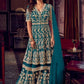 Teal Blue Wedding Reception Net Sharara Palazzo Suit FZSF90671 - Siya Fashions