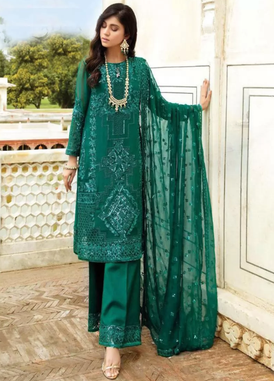 Teal Salwar Pant Suit In Georgette Embroidery Work SF77108 - Siya Fashions