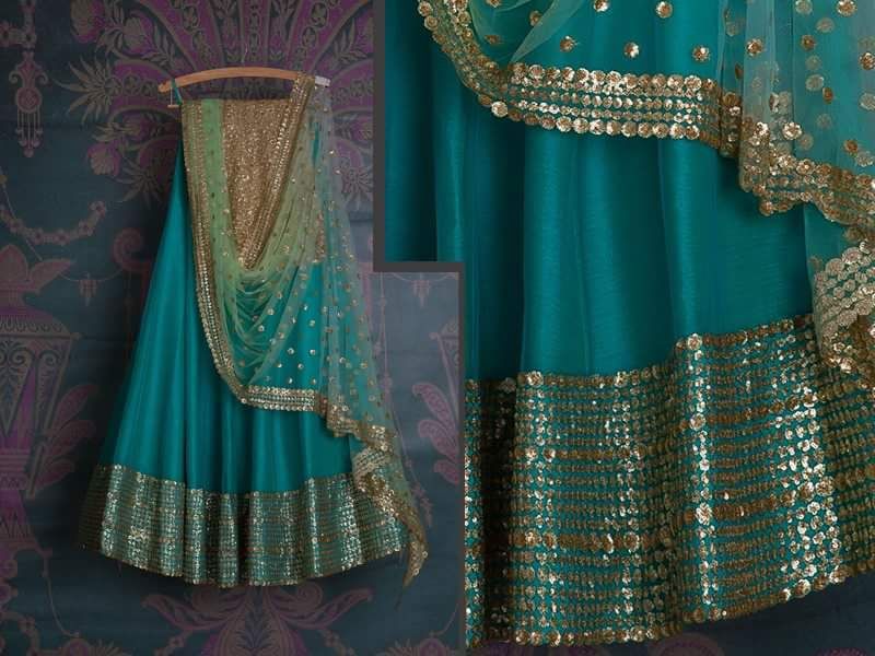 Turquoise Blue Bridal Reception Lehenga Set In Silk Heavy Handwork INS1533 - Siya Fashions