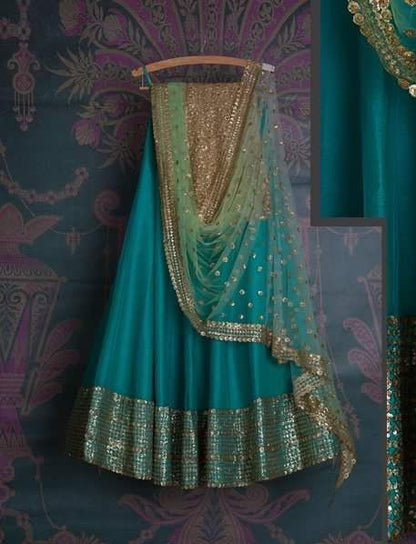 Turquoise Blue Bridal Reception Lehenga Set In Silk Heavy Handwork INS1533 - Siya Fashions