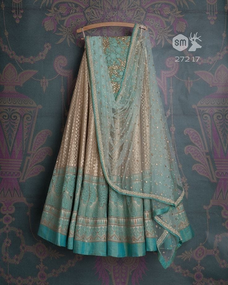 Turquoise Gold Bridal Handwork Net Silk Lehenga Choli  INS2210 - Siya Fashions