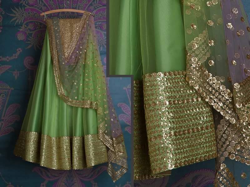 Green Bridal Reception Lehenga Set In Silk Heavy Handwork INS144 - Siya Fashions