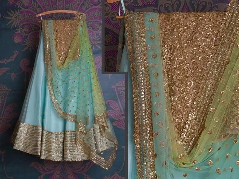 Aqua Blue Bridal Reception Lehenga Set In Net Heavy Handwork INS141 - Siya Fashions