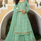 Wedding Blue Embroidery Designer Palazzo Suit Dola Jacquard SFSA286003 - Siya Fashions