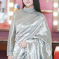 Wedding Saree Silver Silk Sequined Neck SIYA783INS - Siya Fashions