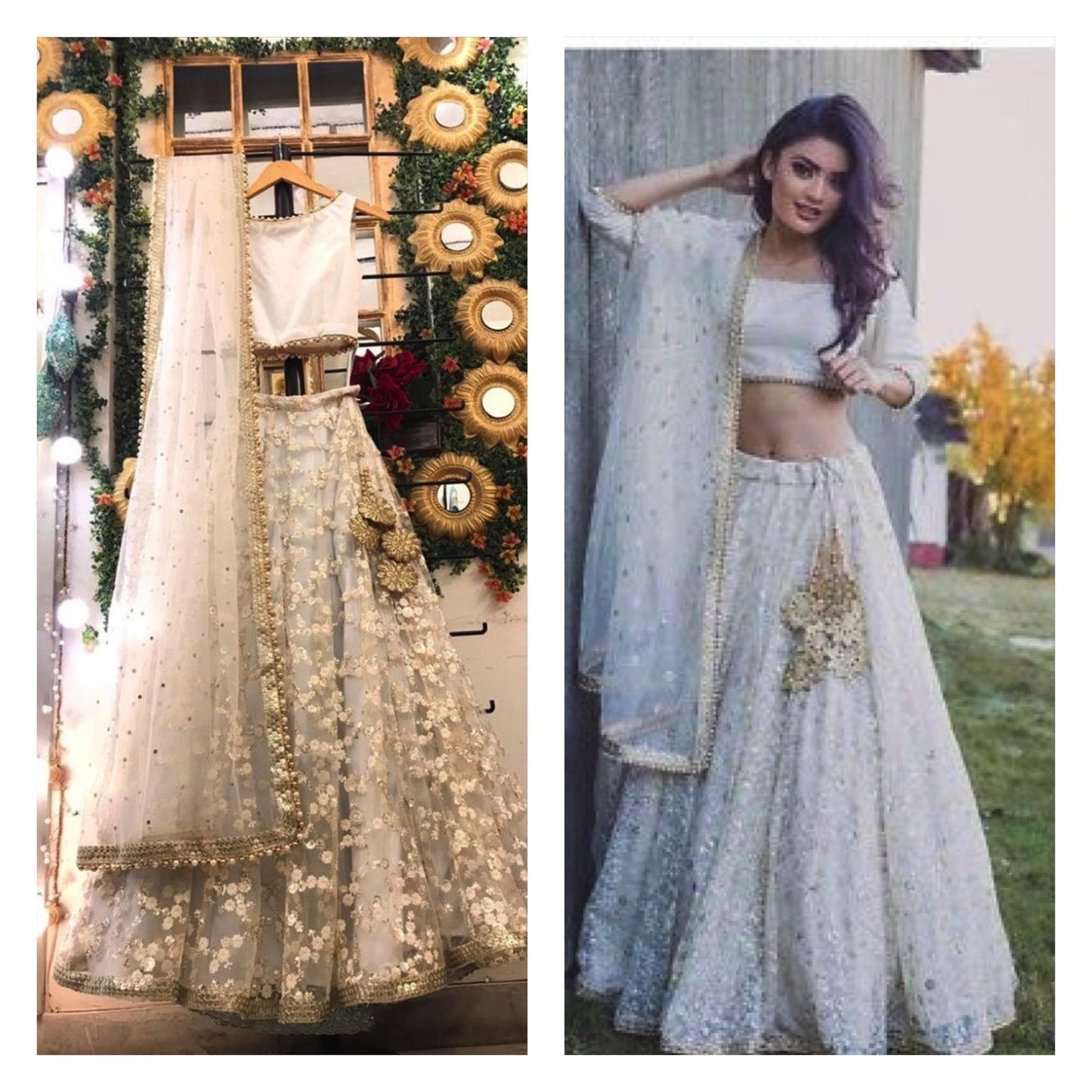 White Net Wedding Lehenga Choli Made To Measure SFIN41123 - Siya Fashions